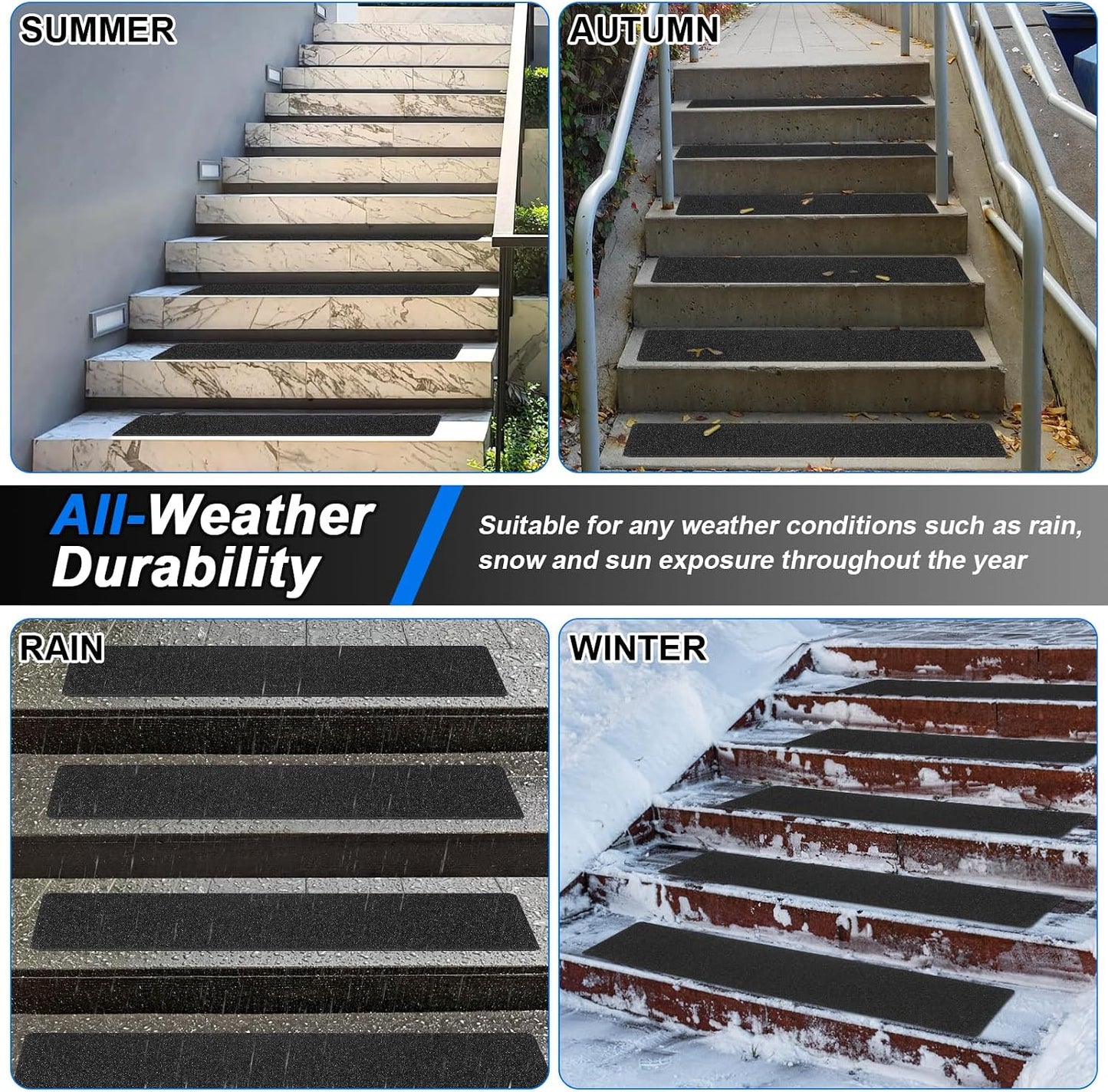 SMILOOL Outdoor Stair Treads Non-Slip Step Strips for Wooden Steps 5 Pack 6” x 24” Anti Slip Grip Tape Precut for Outside Stairs, Non Skid Stair Tread Mats Weather Resistant for Outdoors, Black