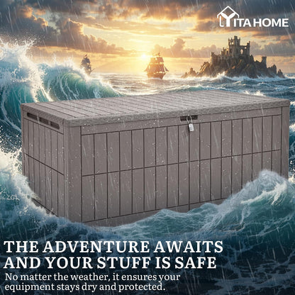 YITAHOME XL 200 Gallon Large Deck Box | Waterproof Resin Outdoor Storage Box with Lock and 3-Person Bench Seating for Patio Furniture Cushions,Garden Tools & Pool