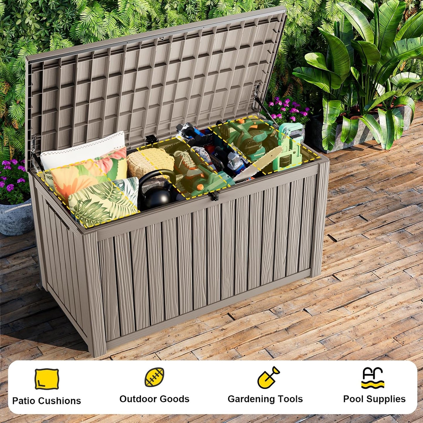 150 Gallon Waterproof Outdoor Storage Box,Resin Deck Box,Lockable Outside Storage Box Container for Patio Furniure,Garden,Tools (150 Gallon,Black)