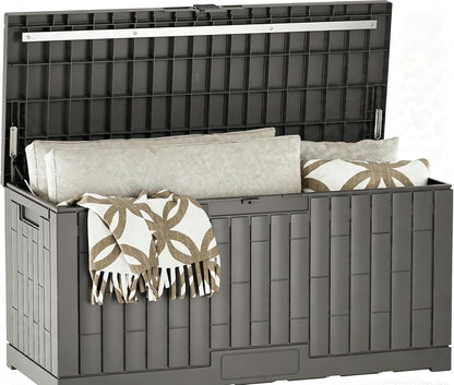 LAUSAINT HOME 320 Gallon Resin Deck Box, Package Delivery Box with Lockable Lid, Waterproof Outdoor Storage Box For Garden Tools, Patio Cushions(320 Gallon,Black)