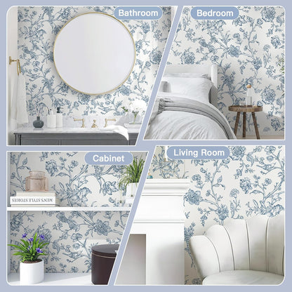 Safiyya Peel and Stick Wallpaper Vintage Floral Contact Paper 17.3" x 78.7" Wall Paper Renter Friendly Self Adhesive Removable Wallpaper for Bathroom Vinyl