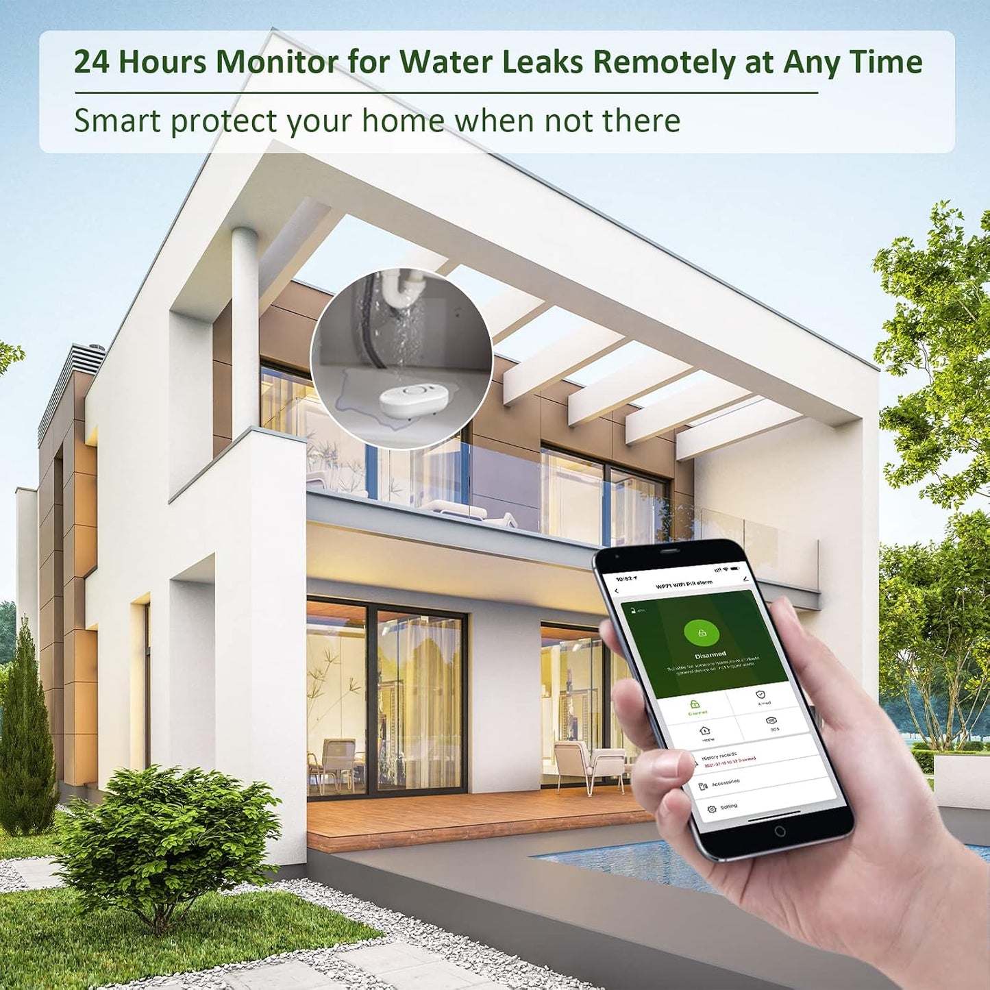 Water Leak Detector Sensor Alarm: Home Water Flooding Monitor Smart Sink Overflow Monitoring Adjustable Wet Moisture Alert Pipe Leakage Drip Detection Warning for Basement Floor