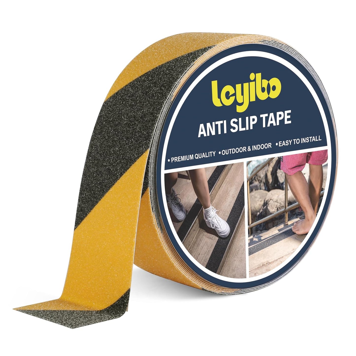 Anti Slip Tape, 4 Inch x 42 Ft Grip Tape for Stairs Outdoor/Indoor, Waterproof Non Skid Roll for Stair Treads Non Slip, High Traction Friction Abrasive Adhesive Stair Steps, Caution Yellow/Black