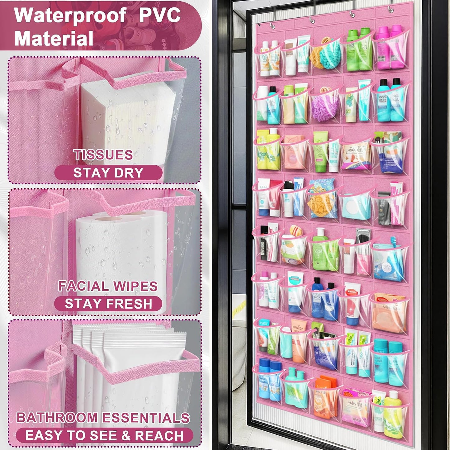 40 Pockets Over the Door Shoe Organizer – Waterproof Hanging Shoe Holder for Closet & Bathroom – Space-Saving Clear PVC Door Shoe Rack for Shoes, Toys, Toiletries & Snacks (White)