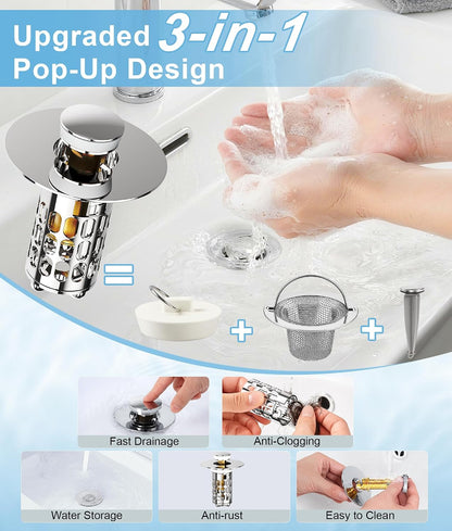 QYHNYJF Bathroom Sink Stopper with Hair Catcher – Universal Pop-Up Drain Strainer for 1.1–1.5 inch US Standard Sink Drain Holes, Anti-Clog Basin Stopper, Silver