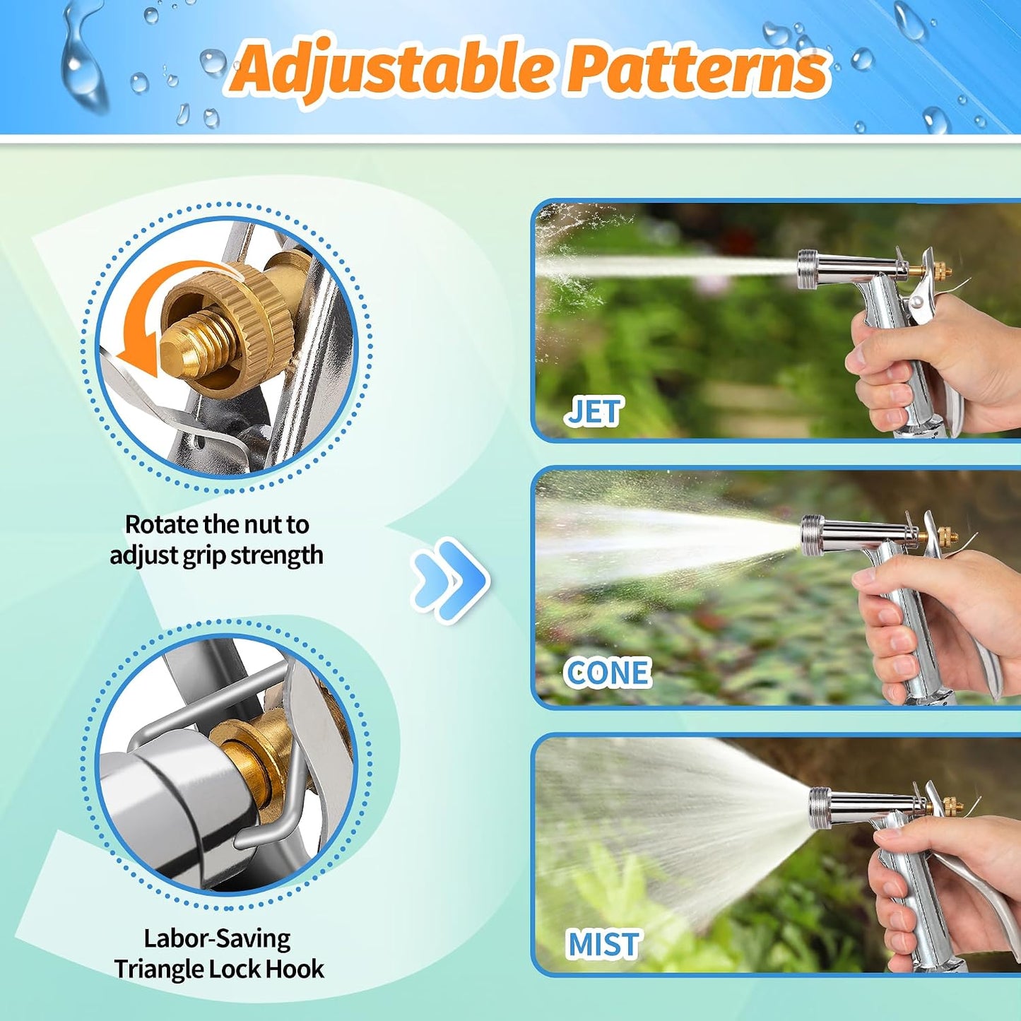 AUTOMAN Full Size Garden Hose Nozzle 2 Pack, High Pressure Pistol Grip Water Nozzle Sprayer with Threaded Front, Adjustable Spray Water Flow for Washing Car, Cleaning Ground, Watering Plants