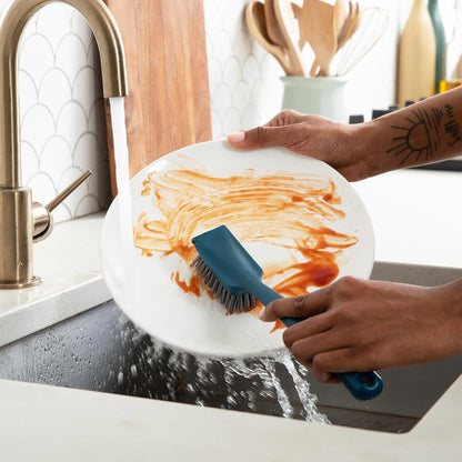 Full Circle Clean Ocean, Heavy Duty Dish Brush, Tough Bristles and Built-in Scraper, Perfect for Cast Iron, Sustainably Made 100% From Recycled Ghost Fishing Nets