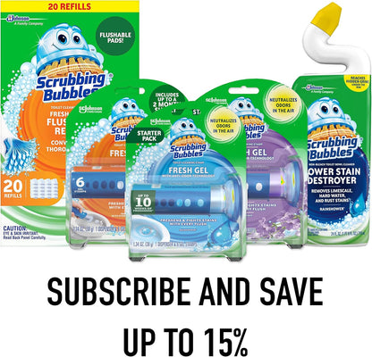 Scrubbing Bubbles Toilet Bowl Cleaning System with Flushable & Disposable Cleaner Refill Pads, Fights Odors and Helps Remove Limescale & Hard Water Stains, Citrus Scent, 1 Wand + 4 Refills + 1 Stand