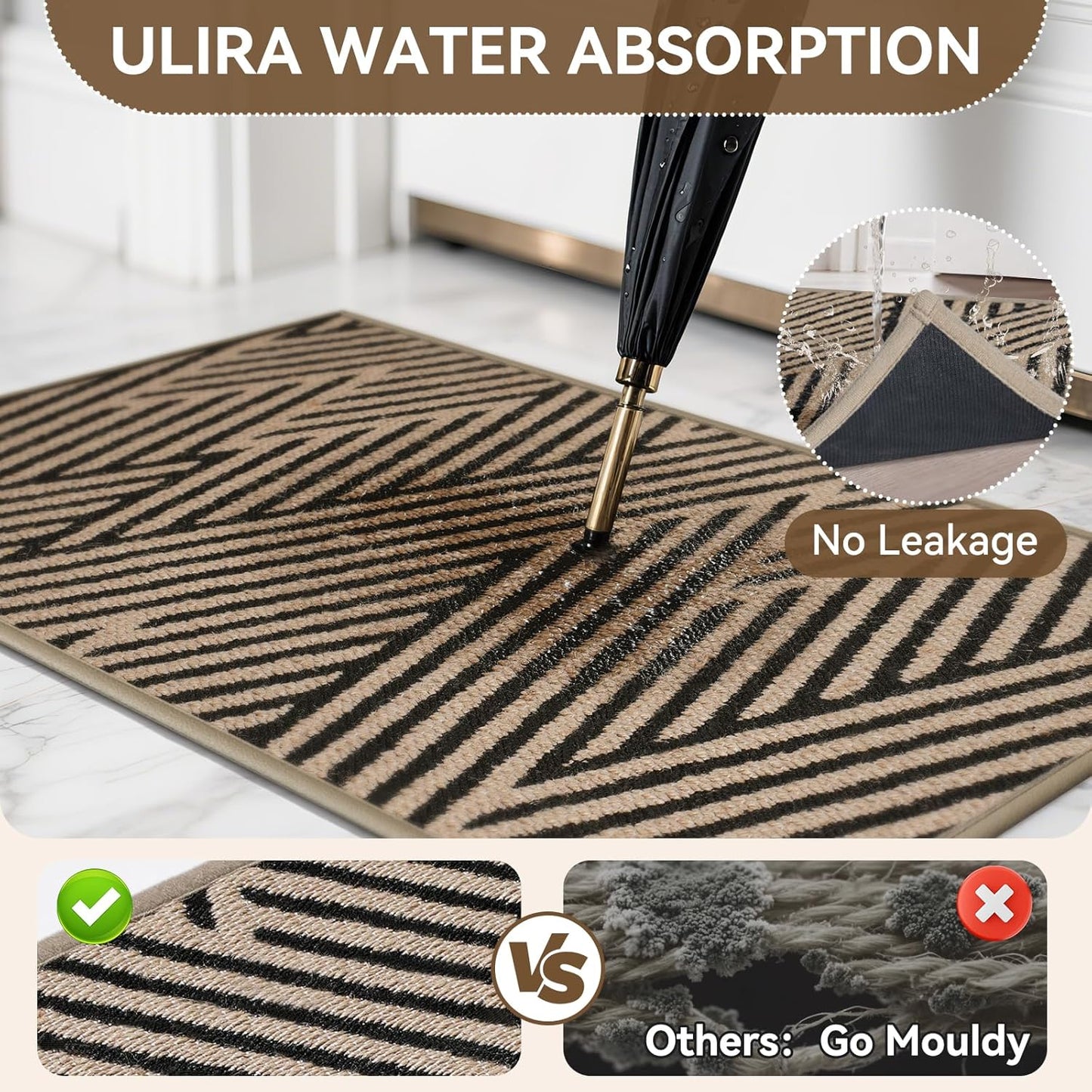 Door Mat Indoor Outside Entrance 17"x30", Low-Profile Non Slip Outdoor Inside Doormat Entryway Mat, Dirt Resistant Absorbent Front Porch Welcome Entry Mats, Washable Easy Clean, Brown