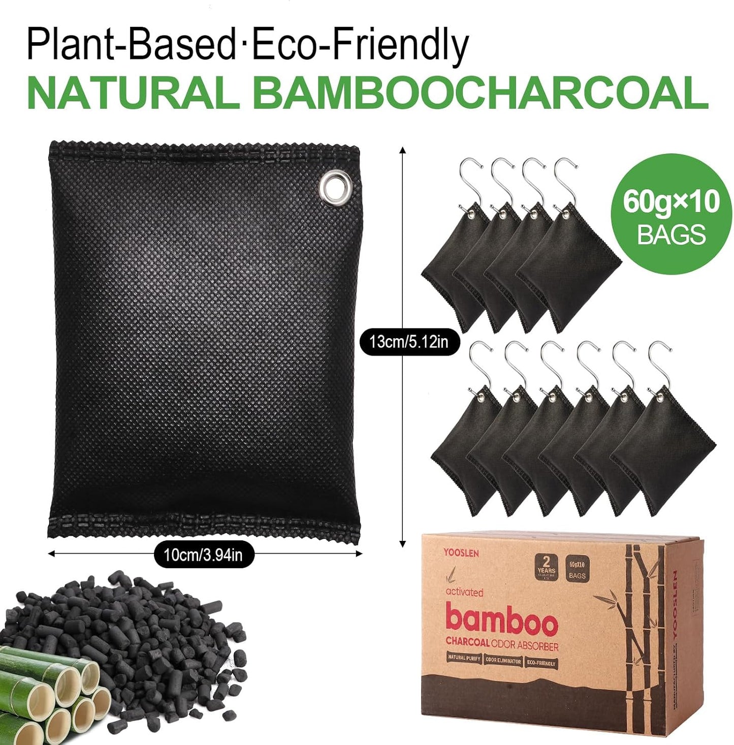 Activated charcoal deodorizer (11 x 100g), bamboo charcoal air purification bags, suitable for dehumidifying, home, refrigerator, shoes, pets, wardrobe, car air freshener deodorant bags.