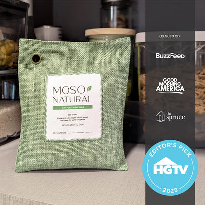 Moso Natural Air Purifying Bag 200g, Charcoal Odor Absorber, Car Odor Eliminator & Closet Deodorizer for Home & Pet, Lasts 2 Years, Unscented Bamboo Charcoal Bags, HGTV Editors' Pick (Green)