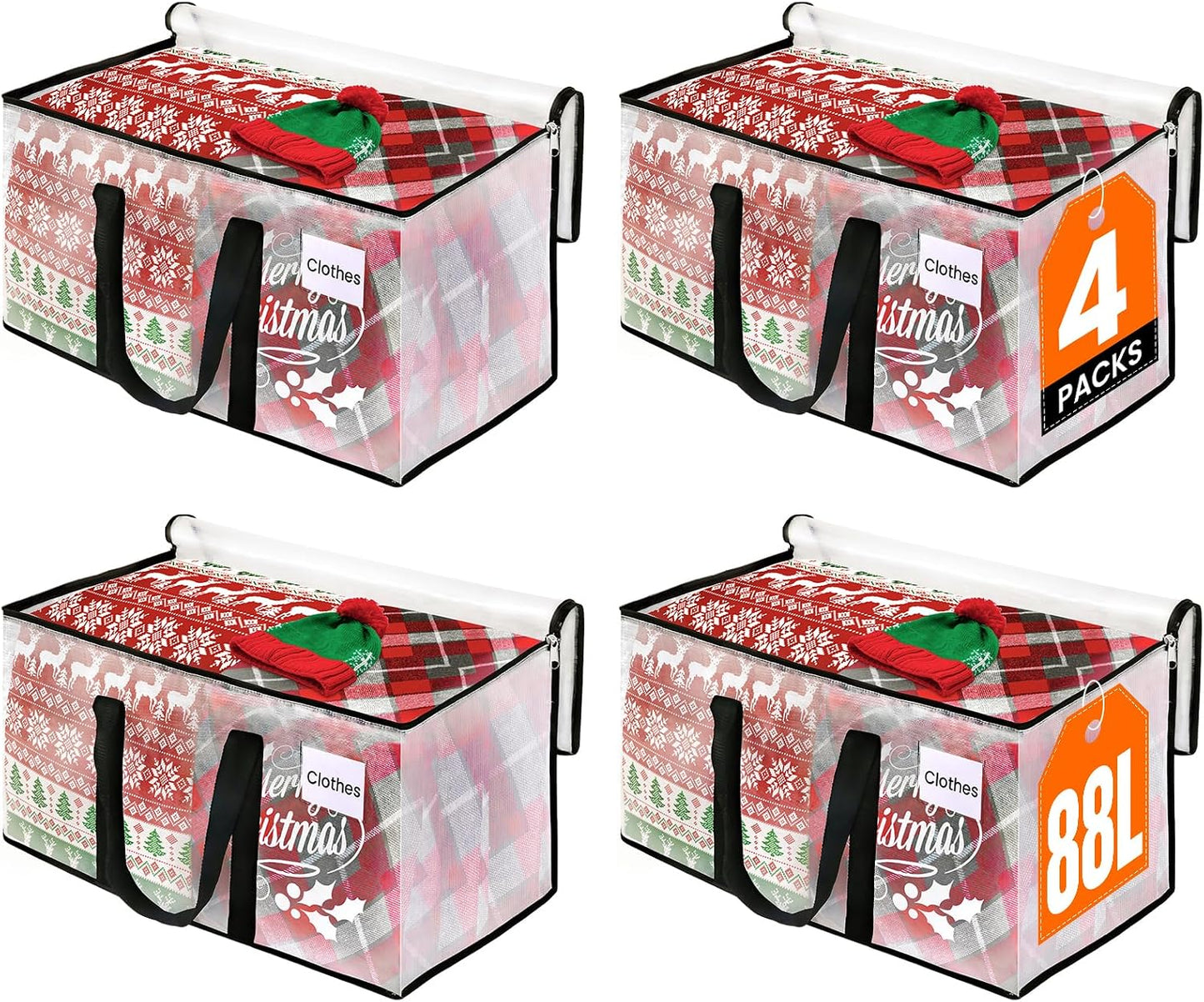 RoomHacks Heavy Duty Clear Moving Bags with Reinforced Handle and Double Zipper, Storage Totes, Packing Bags Alternative to Moving Essential and Supplies Box, Clear, Large, 6 Packs