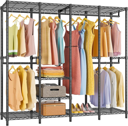 VIPEK V40 Heavy Duty Clothes Rack, 1110lbs Capacity Sturdy Metal Garment Rack, Clothing Rack with 6 Shelves & 4 Hang Rods, Adjustable Open Wardrobe Closet Organizer for Bedroom/Apartment/Retail, Black