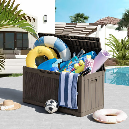 Greesum Outdoor Storage Box 31 Gallon Storage Box with Lid for Patio Furniture, Garden Tools, Pool Supplies, Waterproof and UV Resistant, Lockable, Dark Black