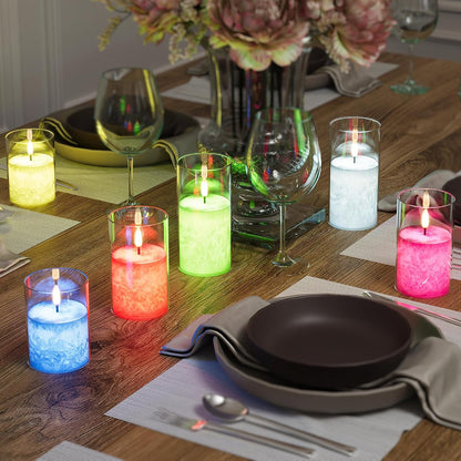 VIODAIM Ice Crystal Real Wax Glass Flameless Candles with Remote & Timer, Battery Operated Candles with Warm Flickering Flame, Realistic LED Candle for Wedding Home Decor [D3×H4/5"/6"] Gold, 3Pack