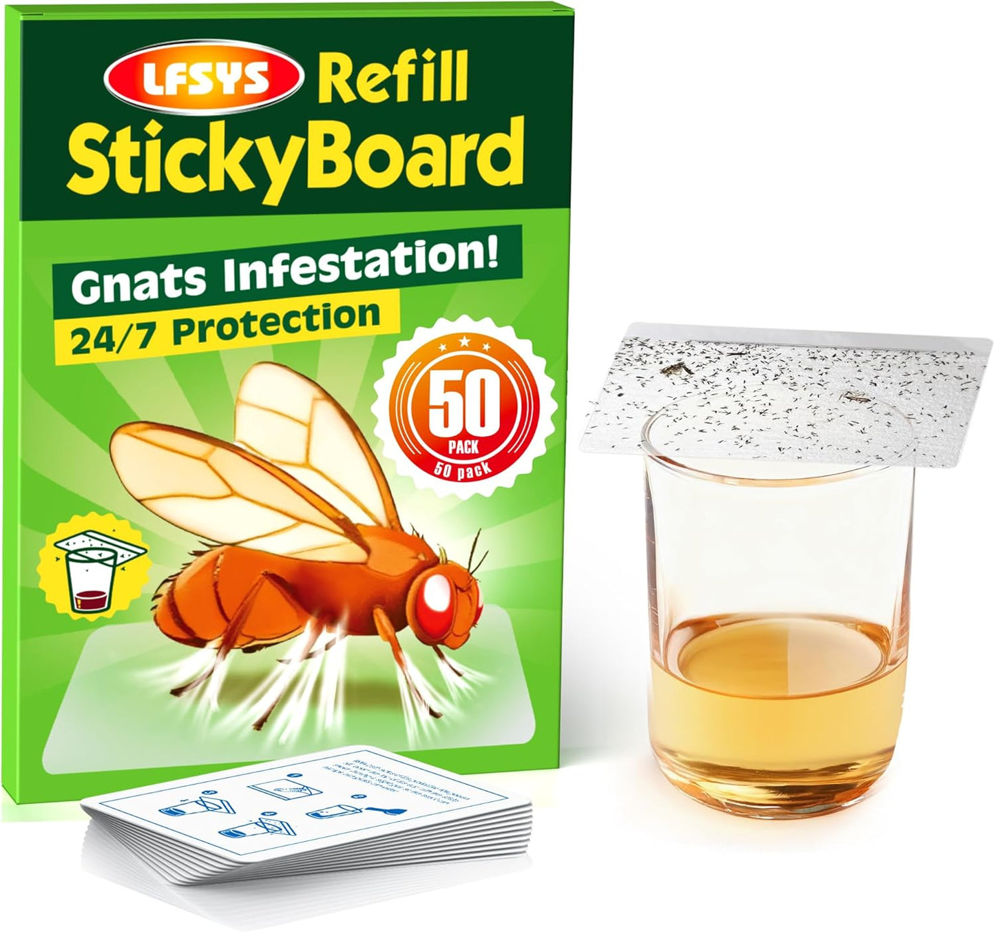 LFSYS Fruit Fly Traps for Indoors – 25 Pack DIY Cup Cover Adhesive Cards for Fruit Fly – Clear, Mess-Free, Indoor Use