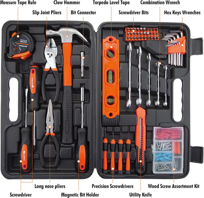 CARTMAN 152-Piece Household Tool Set, Blue Hand Kit With Storage Case Box | Complete tool assortment for home repairs, office fixes, dorm needs, furniture setup, crafting, and everyday household fixes.