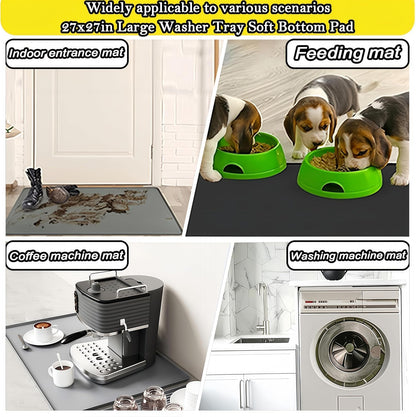 27×27inch Washer Drain Pan Silicone Mat, With Raised Edge Washing Machine Silicone Mat, Multi-function Non Slip, Soft Foldable Portable Waterproof Pad（grey）