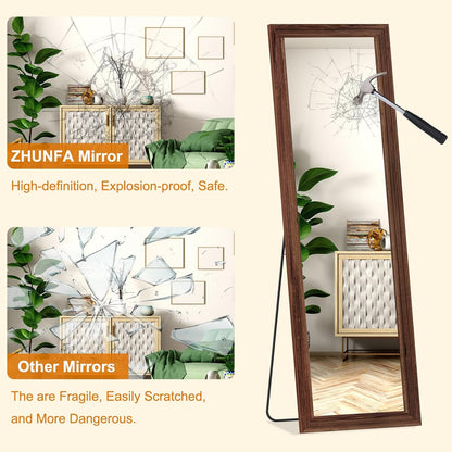 ZHUNFA Full Length Mirror, 71x32 Inch Full Length Mirror Wall Mounted | Vertical Hanging, Leaning Standing for Bedroom, Living Room, Rectangular Wooden Frame, Log Color.