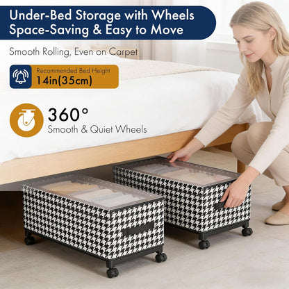 65L Under Bed Storage with Wheels, Adjustable Underbed Storage Bins, Foldable Dustproof Storage Container, 30.3×11.4×11.8 Inch Organizer for Clothes, Shoes, Blankets and Household Sundries (white)