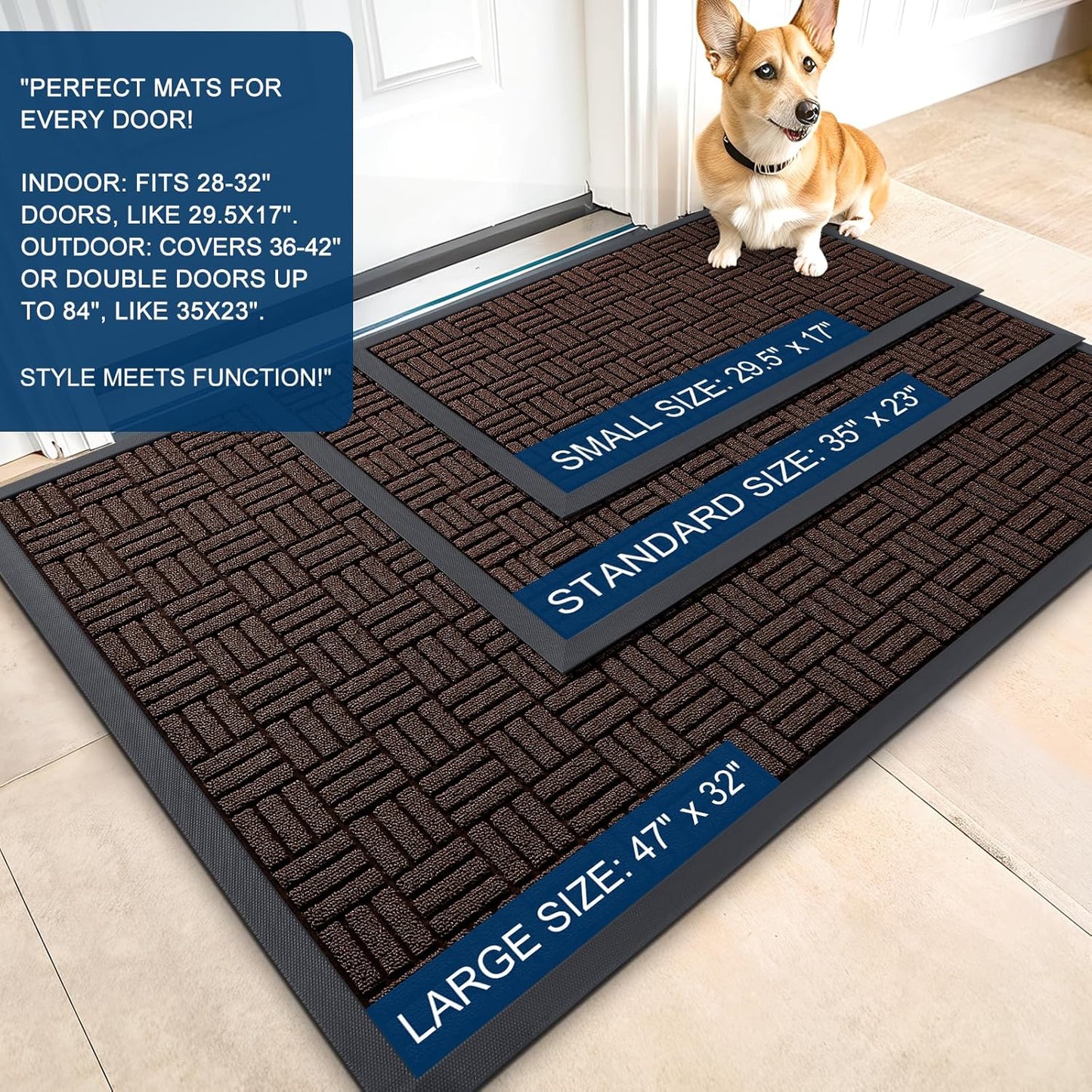 OLANLY Front Door Mat Outside Entrance 29.5x17, Absorbent, Heavy Duty Sturdy Natural Rubber Doormat Indoor Outdoor, Stain and Fade Resistant, Non-Slip Backing Low Profile Floor Mat for Entryway, Grey