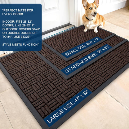 OLANLY Front Door Mat Outside Entrance 29.5x17, Absorbent, Heavy Duty Sturdy Natural Rubber Doormat Indoor Outdoor, Stain and Fade Resistant, Non-Slip Backing Low Profile Floor Mat for Entryway, Grey