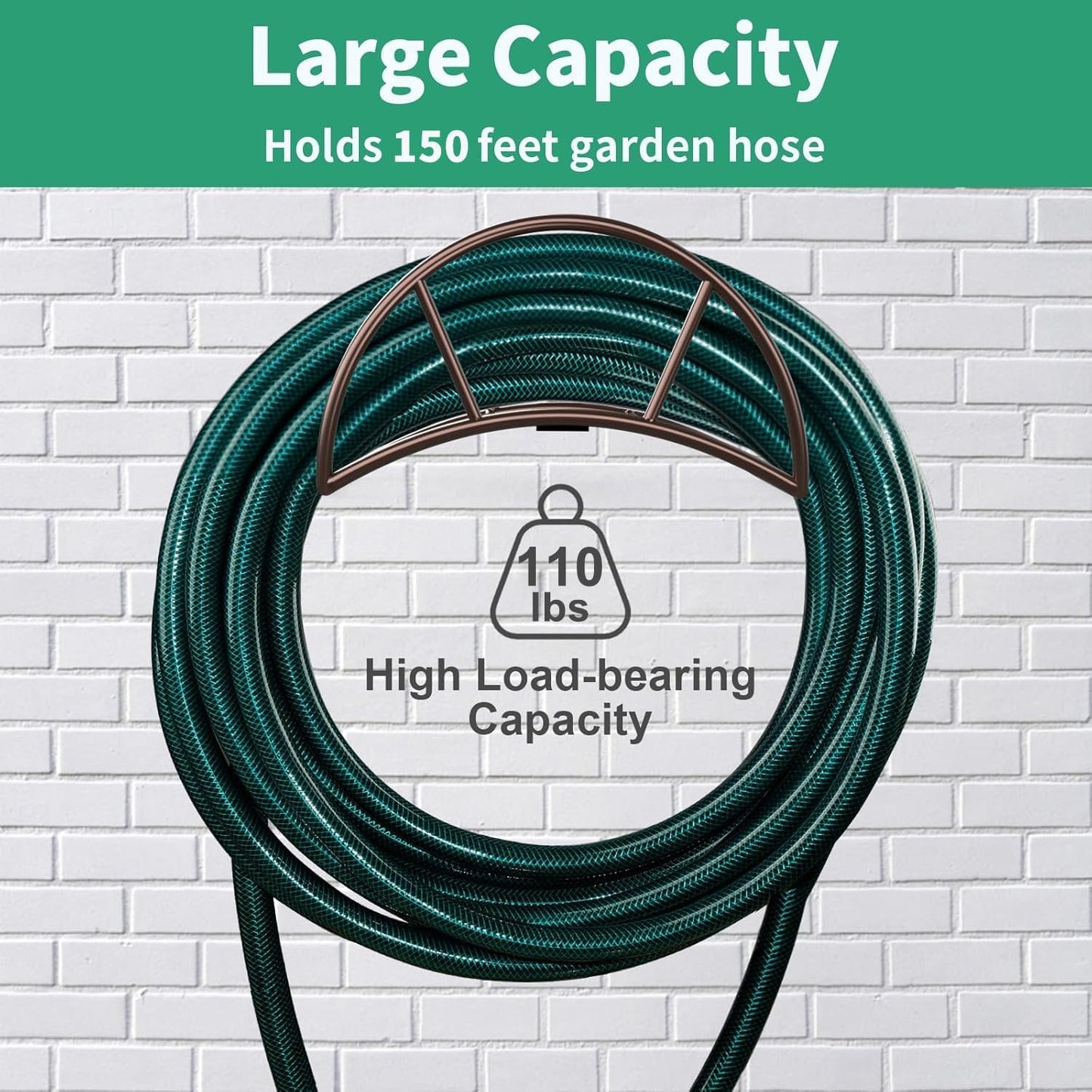 TomCare Garden Hose Holder Wall Mount Metal Water Hose Holder Holds 150Ft Hoses Heavy Duty Hose Hanger Sturdy Hoses Storage Organizer for Outside Yard Garden, Black