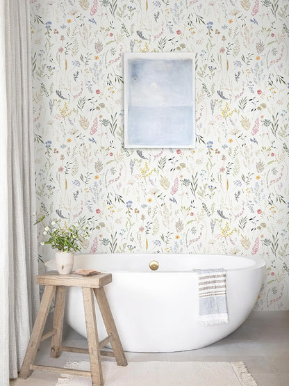 Dimoon 17.3''x78.7'' Vintage Peel and Stick Wallpaper Boho Beige Neutral Contact Paper White Floral Bird Wallpaper Removable Botanical Renter Friendly Modern Wall Paper Bedroom Bathroom Vinyl Roll