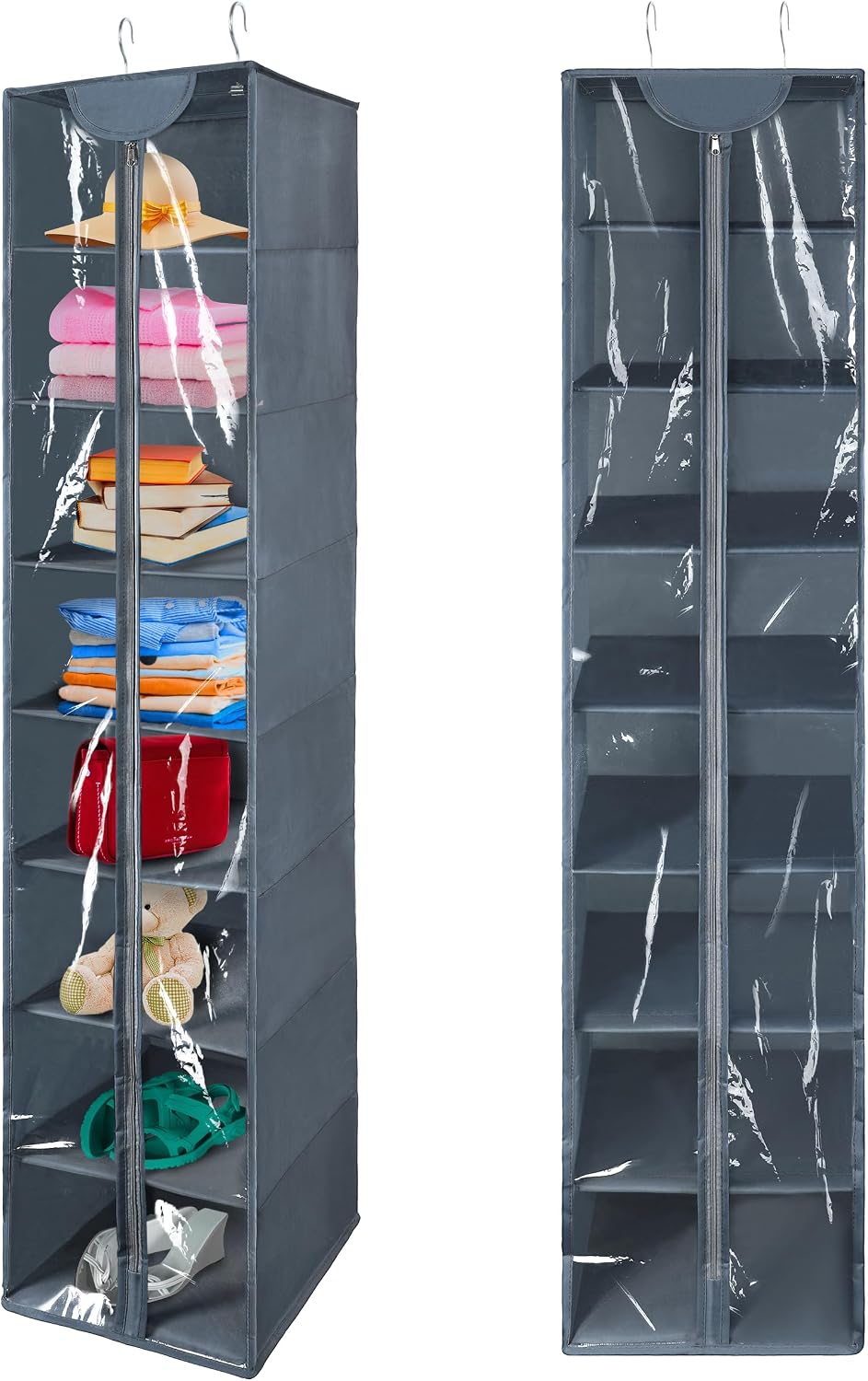 Libeder Hanging Closet Organizer, 8-Shelf Wardrobe Clothes Storage Organizer with Zipper,Hanging Shelves for Sweater,Shoes,Purse,Hats,White