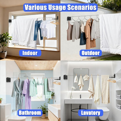 Retractable Clothesline Indoor & Outdoor, 16.2Ft Non-Sagging Stainless Steel Laundry Line with Wall Mounted Heavy Duty Design, Space-Saving Drying Rack for Bathroom, Balcony(1, White)