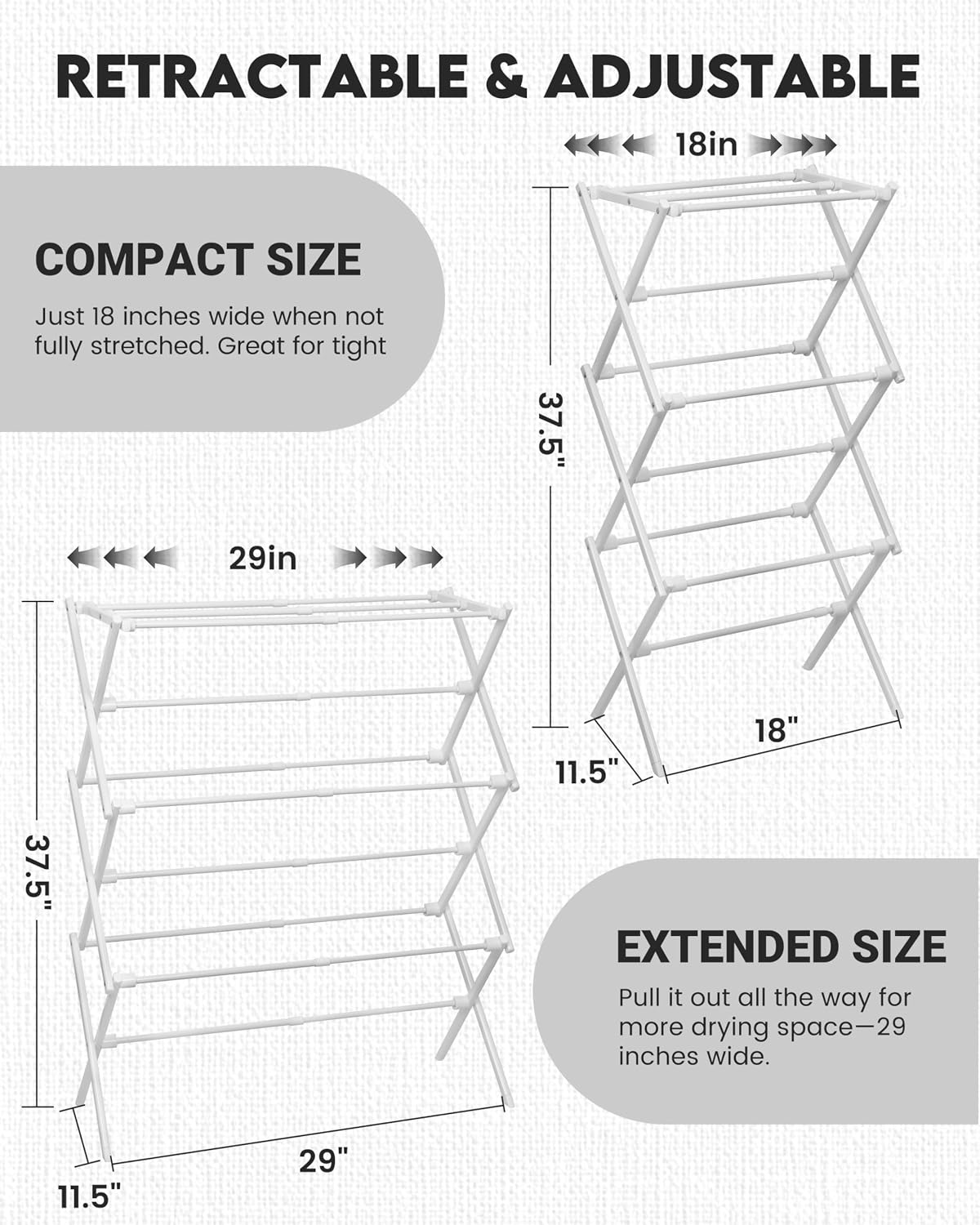 3-Tier Metal Folding Clothes Drying Rack, Laundry Drying Rack Clothing | Collapsible Dryer Racks for Laundry | Indoor & Outdoor,Black
