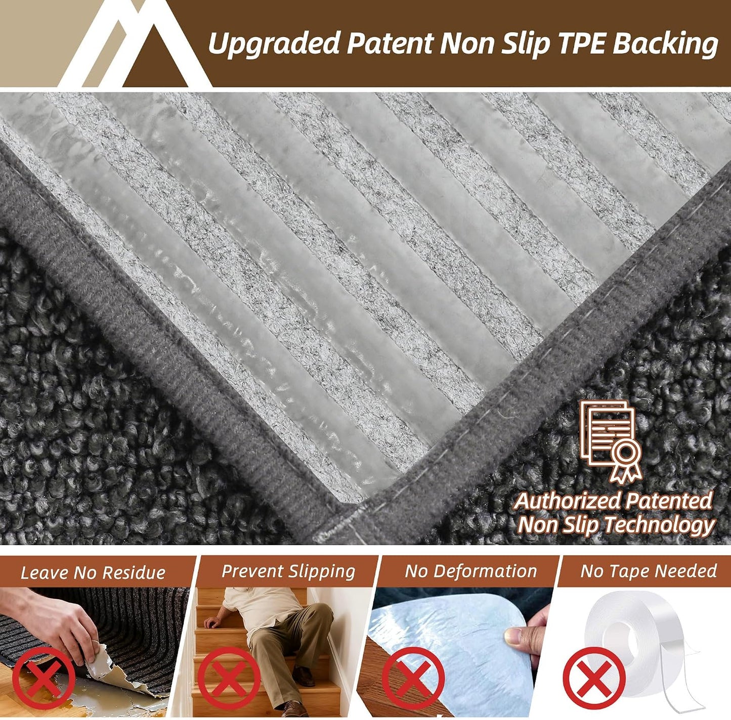 COSY HOMEER Edging Stair Treads Non-Slip Carpet Mat 28inX9in Indoor Stair Runners for Wooden Steps, Edging Stair Rugs for Kids and Dogs, 100% Polyester TPE Backing(4pc, Beige)