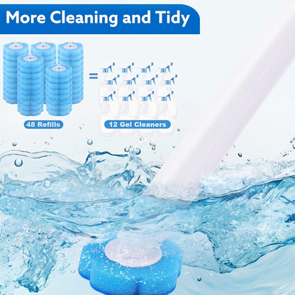 wlich Disposable Toilet Brush with 48 Refills, Bowl Toilet Brush with Wall Mounted Holder, Toilet Bowl Brush Set with Wand and Storage Box for Bathroom Cleaning