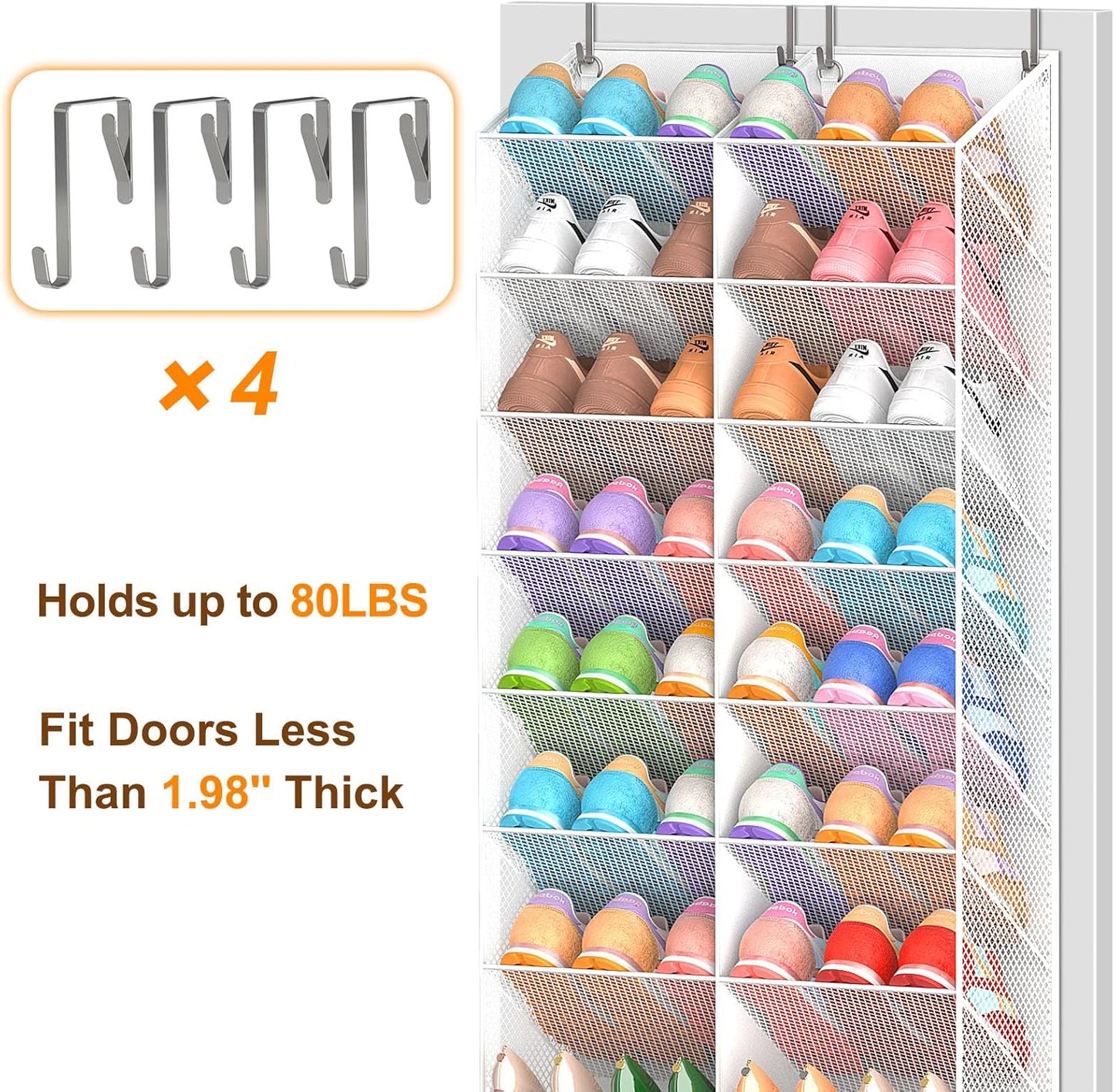 UVIAHOMI Over the Door Shoe Organizer for 20-30 Pairs, 10-Tier, Black