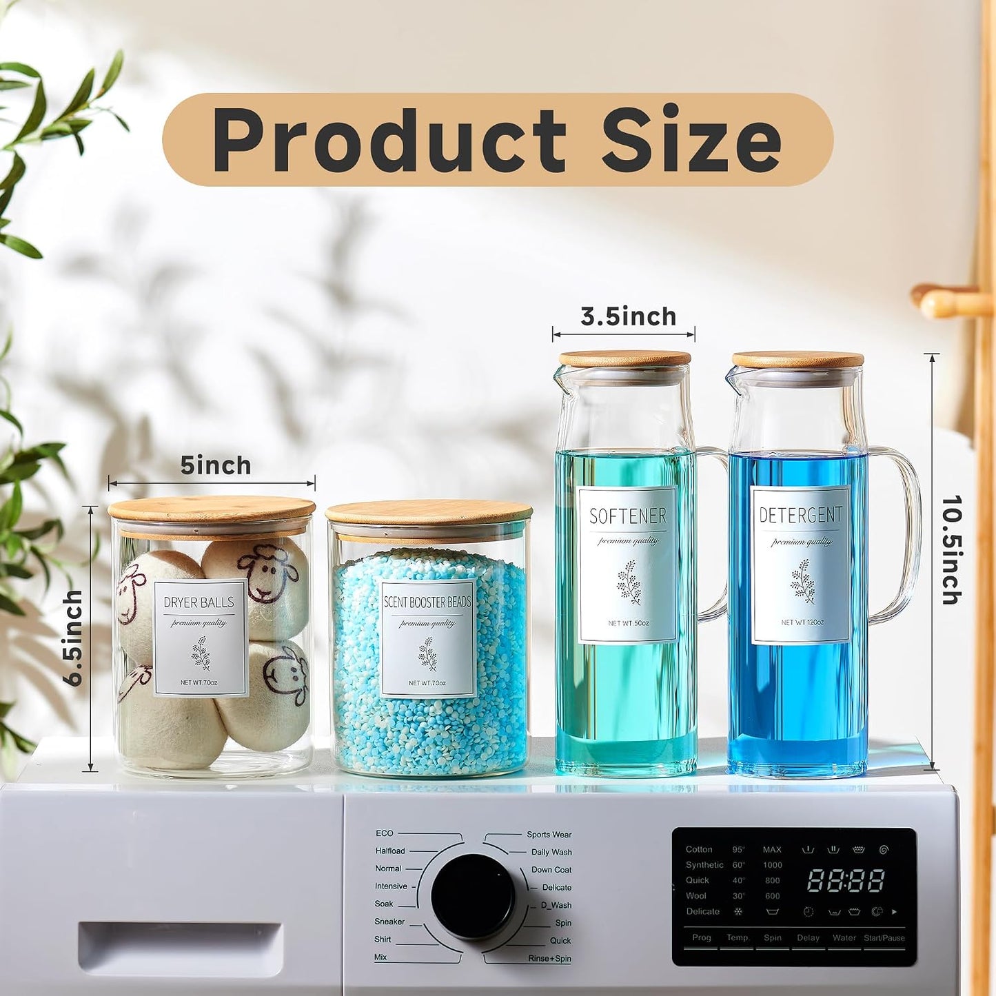 Laundry Detergent Dispenser Set with Labels and Handle for Laundry Room Organization and Storage- Easy Pour 2 Pack 50 oz Liquid Laundry Containers for Laundry Room Decor, Farmhouse Decor