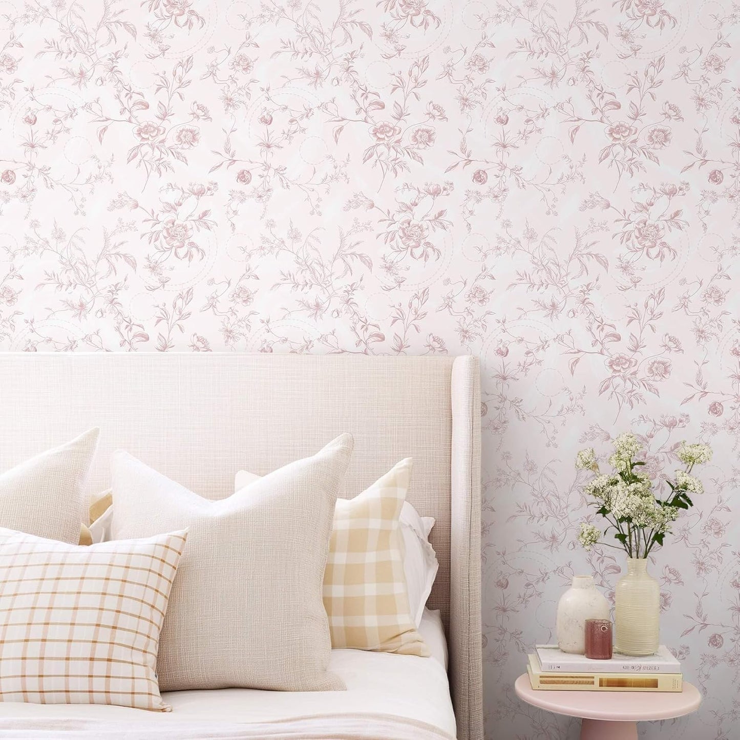 Ismoon Peel and Stick Wallpaper Floral Vintage Stick on Wall Paper Beige French Textured Contact Paper for Cabinet Removable Self Adhesive Wallpaper Vinyl Roll Shelf Deco, 17.3x78.7in