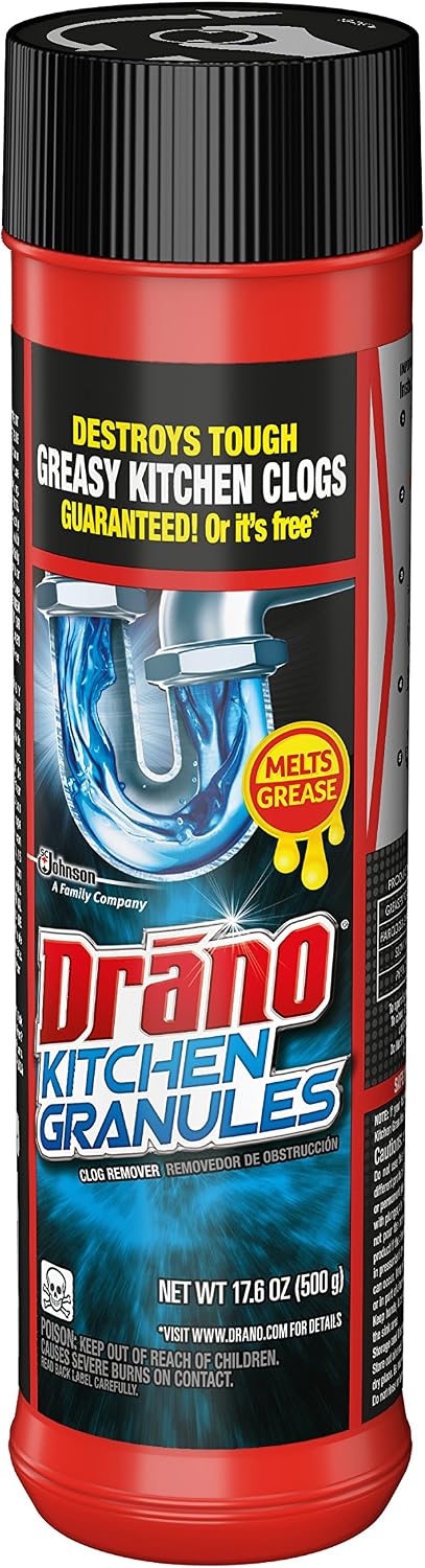Drano Kitchen Granules Drain Clog Remover and Cleaner, Unclogs blockage from Grease or Cooking Oil, 17.6 oz
