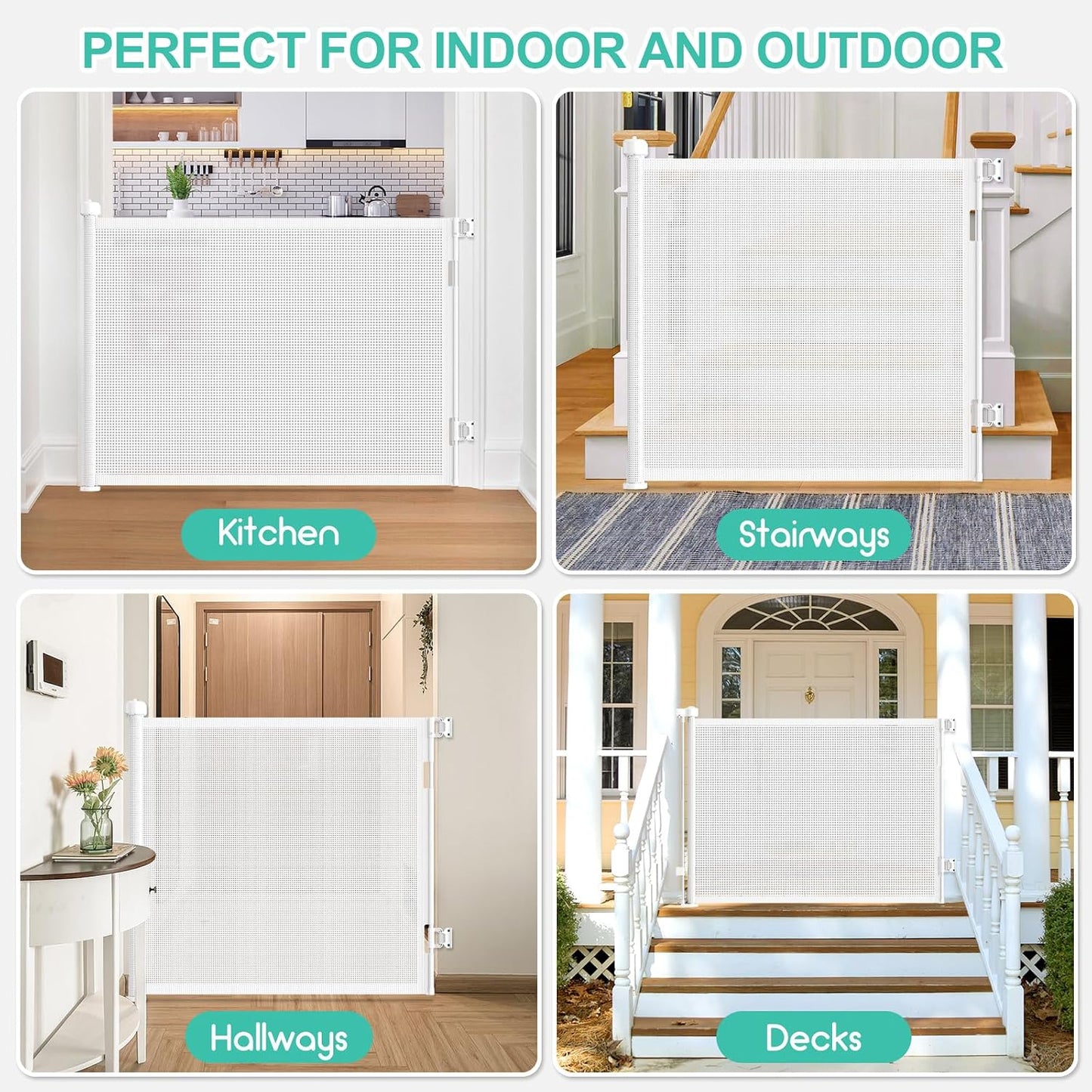 71 inch Retractable Baby Gates, EZIGO Extra Wide Baby Gate for Large Opening Extra Long Mesh Gate for Kids or Pet Dog Gate Child Safety Gate for Stairs Hallways Doorway Indoor Outdoor, Gray