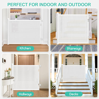 71 inch Retractable Baby Gates, EZIGO Extra Wide Baby Gate for Large Opening Extra Long Mesh Gate for Kids or Pet Dog Gate Child Safety Gate for Stairs Hallways Doorway Indoor Outdoor, Gray