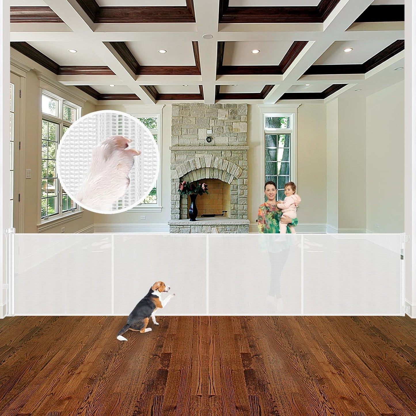 Reinforced 60" Wide Retractable Baby Gates with Upgraded Rods - Bottom Anti-Escape, 5 ft Mesh Baby Gate Retractable Dog Gate Indoor Pet Gate Retractable Stair Gate Outdoor Retractable Gate, Black