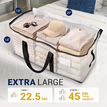 Reli. Moving Bags Heavy Duty (2 Pack) | Extra Large Totes for Storage & Packing | Small Space & Dorm Room Essentials | Packing Bags with Handles & Zippers | Alternative to Moving Boxes (Clear)