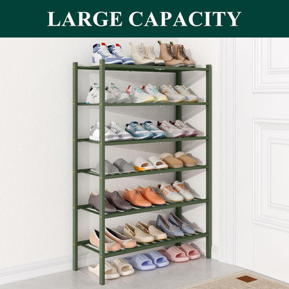 Smiry Bamboo Shoe Rack for Closet, 3 Tier Wooden Shoe Organizer, Stackable Wood Shoe Storage Shelf for Entryway, 14 Vertical Slats, One-piece Heavy-Duty Legs, 26.77"x11.02"x18.31", Natural