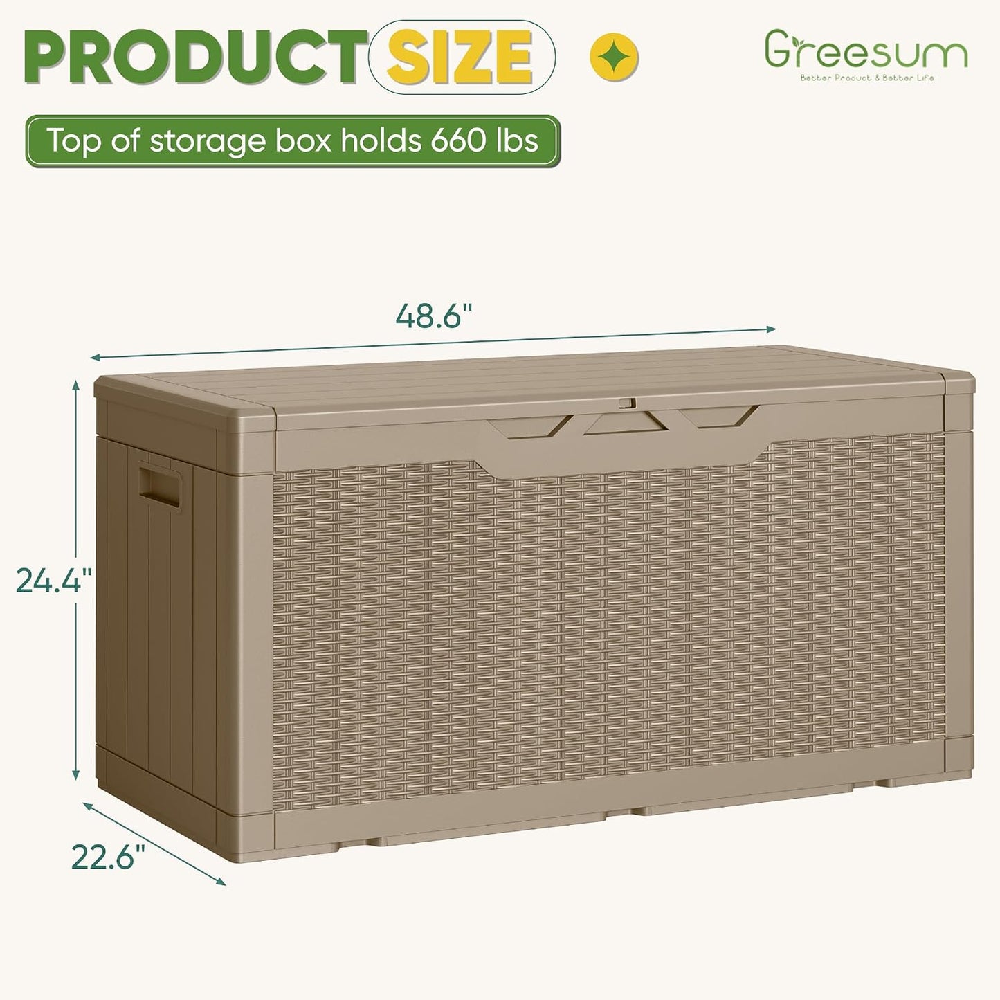 Greesum 31 Gallon Resin Deck Box All Weather Outdoor Storage Boxes for Patio Furniture Set,Outdoor Toys,Garden Tools,Black