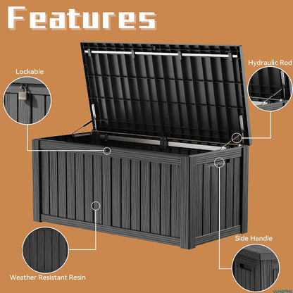 230 Gallon Large Outdoor Storage Box Waterproof, UV Resistant Resin Deck Box with Hydraulic Rod & Lockable Latch for Patio Furniture, Outside Storage Box for Garden Tools, Patio Cushions, Black