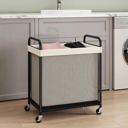 ELYKEN Laundry Hamper 3 Section, 120L Rolling Laundry Sorter with Removable Liner Bag, Laundry Basket with Wheels, Steel Frame with Metal Handle, Clothes Hamper Cart for Laundry Room & Bedroom