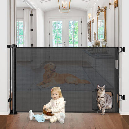 Retractable Baby Gate with Cat Door 55" Wide Retractable Baby Gate for Stairs Mesh Baby Gate with Pet Door Retractable Dog Gate for The House Retractable Pet Gate with Door Safety Gates for Toddlers