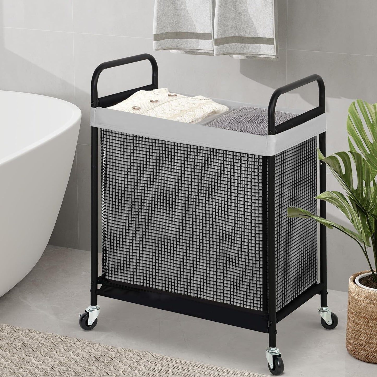 STO STO Laundry Hamper 3 Section, 120L Rolling Laundry Sorter Cart with Removable and Washable Liner Bag, Clothes Hamper with Wheels and Metal Handle for Laundry Room and Bedroom