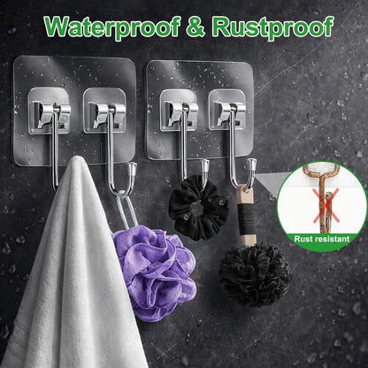 Strong Adhesive Hooks for Hanging Heavy Duty Rustproof Wall Hangers Towel Hooks for Bathrooms No Damage Easy-To-Remove Traceless Squeegee Shower Hook, Clear Utility Hook Multiple Uses for Kitchen Home