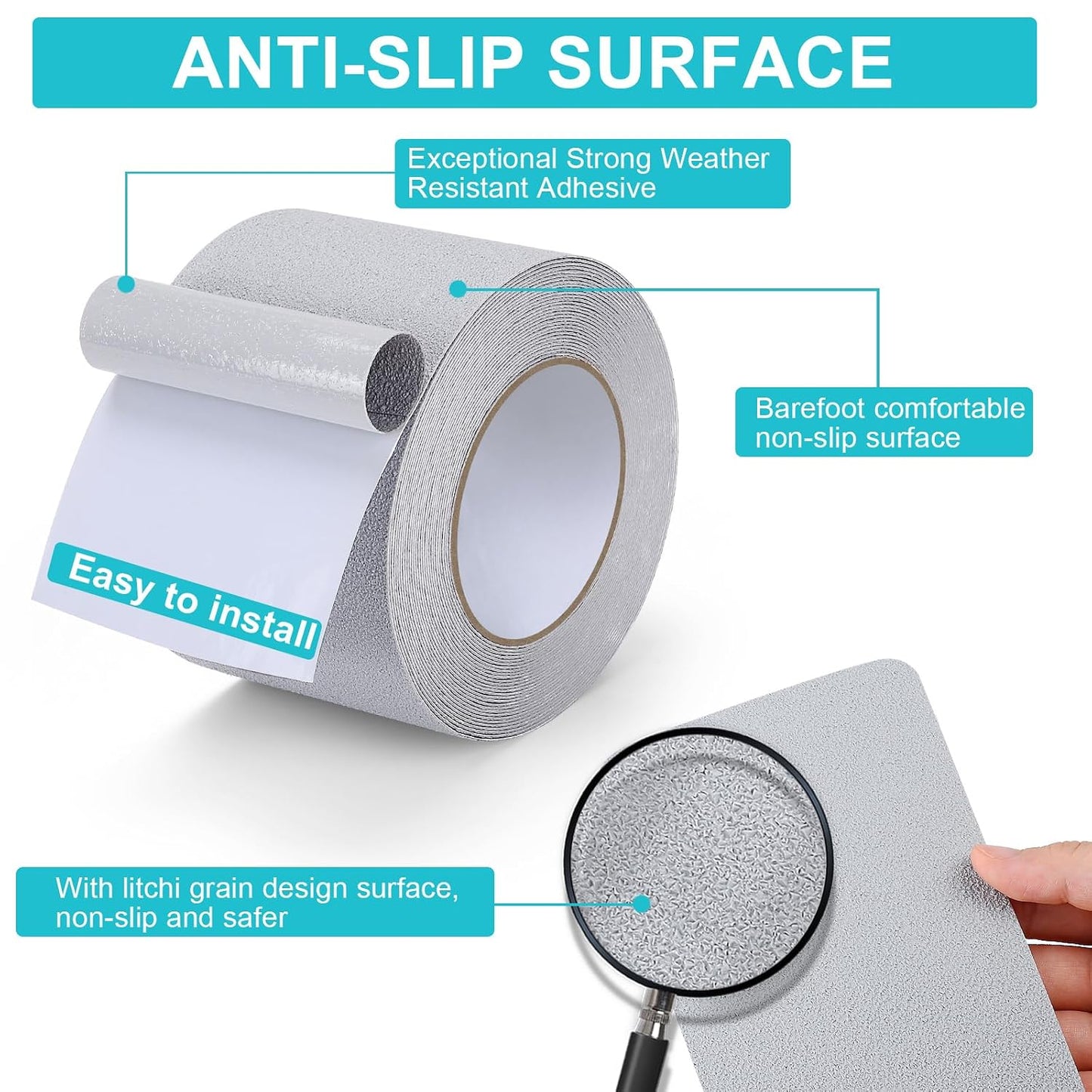 Qingluan Anti Slip Tape, Grip Tape for Stairs Indoor Waterproof, Rubber Grip Tape for Tubs, Stairs, Boats (Grey, 2 Inch x 33 Feet)