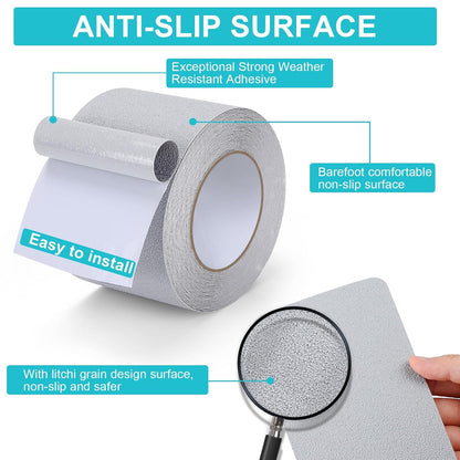 Qingluan Anti Slip Tape, Grip Tape for Stairs Indoor Waterproof, Rubber Grip Tape for Tubs, Stairs, Boats (Grey, 2 Inch x 33 Feet)